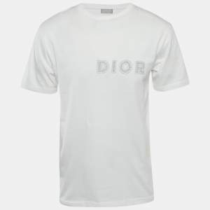 Dior Homme White Cotton Logo Printed Crew Neck T-Shirt S