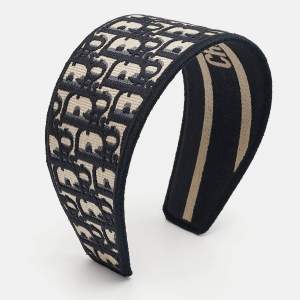 Pre Owned Dior Navy Blue Oblique Jacquard Headband 
