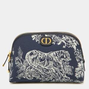 Dior Blue Toile de Jouy Reverse Jacquard Canvas 30 Montaigne Cosmetic Pouch