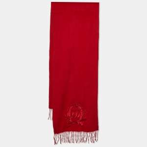Dior Boutique Vintage Red Cashmere Fringed Scarf