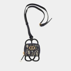 Dior Navy Blue Oblique Canvas and Rubber 30 Montaigne Phone Cover with Airpods Pro Case