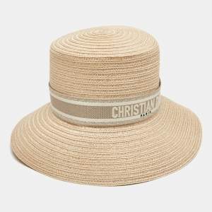 Christian Dior Beige Logo Detail Hemp Straw Dioresort Hat Size 58