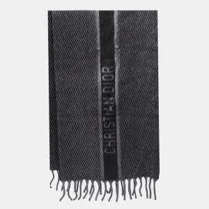 Christian Dior Grey Camel wool Fringed Scarf