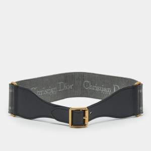 Dior Grey/Black Embroidered Canvas and Leather Waist Belt 75 CM