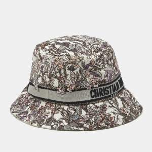 Pre Owned Christian Dior Purple Floral Embroidered Cotton Bob-D Bobby Hat 