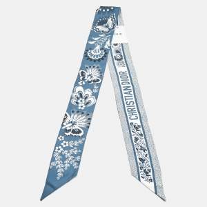 Dior Blue Butterfly Print Silk Mitzah Scarf 