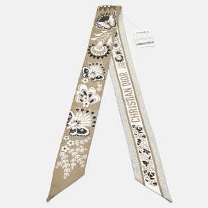 Dior Beige Butterfly Print Silk Mitzah Scarf 