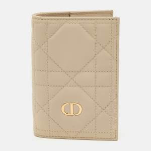 Pre Owned Dior Beige Macrocannage Leather Miss Caro Passport Holder