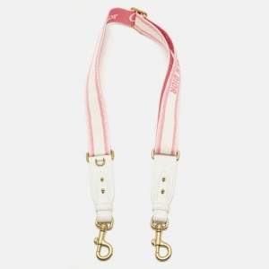 Pre Owned Dior Neon Pink/White Embroidered Canvas and Leather Bag Shoulder Strap