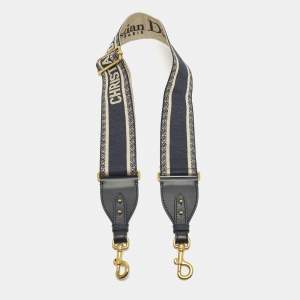 مملوكة مسبقًا Dior Bag Shoulder Strap Navy Blue/Beige Embroidered Canvas and Leather 