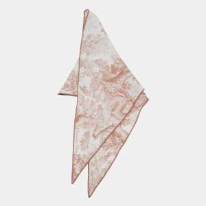 Pre Owned Dior White/Blush Pink Toile de Jouy Sauvage Silk Diamond Scarf