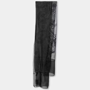 مملوكة مسبقًا Dior Black Paisley Embroidered Silk & Tulle Scarf 