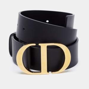 Pre Owned Dior Black Leather CD Logo Buckle Belt 70CM