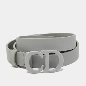 Dior Grey Matte Leather Saddle Slim Belt 80CM