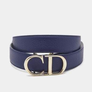 Dior Dark Blue Leather CD Logo Belt 100CM