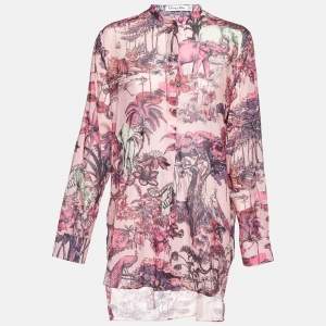 Dior Pink Toile de Jouy Voyage Cotton Long Sleeve Blouse L