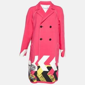 Dior Pink Printed Gabardine Button Front Coat L