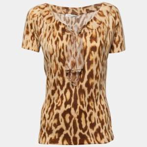 Christian Dior Brown Animal Print Knit Top L