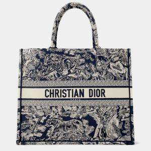 Pre Owned Dior Navy Blue/White Reverse Toile de Jouy Canvas Book Tote Bag  