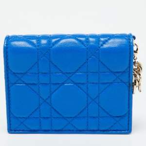 Dior Blue Cannage Quilted Leather Lady Dior Bifold Wallet