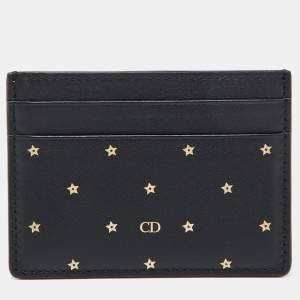 Pre Owned Dior Black Leather Star Card Holder