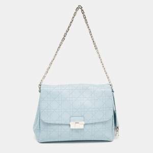 Pre Owned Dior Light Blue Cannage Leather Diorling Shoulder Bag