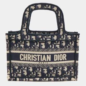 Pre Owned Dior Navy Blue Oblique Canvas Mini Book Tote