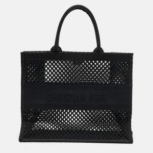 Pre Owned Dior Black Mesh Embroidered Canvas Large Book Tote