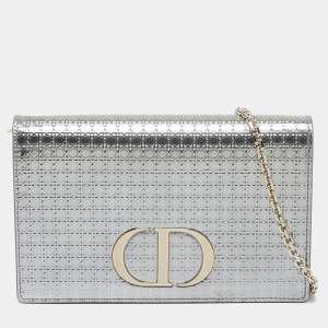 Dior Silver Microcannage Patent Leather 30 Montaigne Convertible Belt Bag