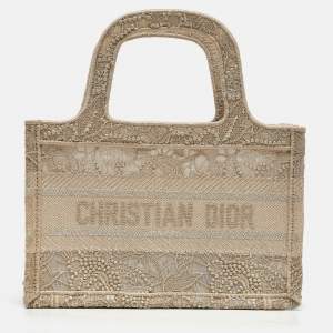 Pre Owned Dior Metallic Gold Embroidered Mesh Mini Book Tote 