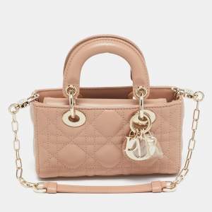 Pre Owned Dior Pink Cannage Leather Micro Lady D-Joy Tote
