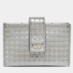 Pre Owned Dior Grey Micro Cannage Leather 30 Montaigne 5 Gusset Card Holder