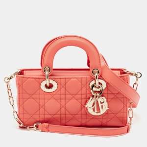 Dior Orange Cannage Leather Small Lady D-Joy Tote