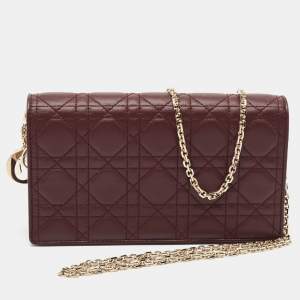 Dior Burgundy Cannage Leather Lady Dior Chain Pouch 