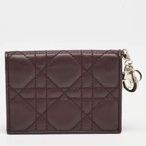 Dior Burgundy Cannage Leather Lady Dior Flap Card Case