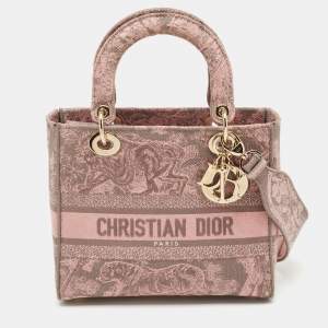Dior Pink/Grey Canvas Medium Toile de Jouy Lady D-Lite Tote