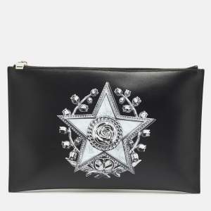 Dior Black Leather Star Zip Pouch 