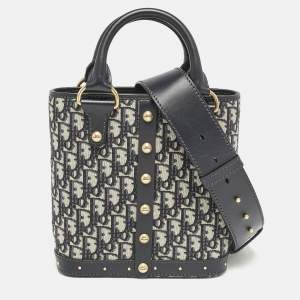 Dior Blue Oblique Canvas and Leather Studded DiorAvenue Bag