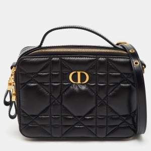Dior Black Macrocannage Quilted Leather Caro Box Bag