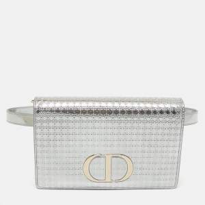 Dior Silver Microcannage Patent Leather 2in1 30 Montaigne Pouch Bag