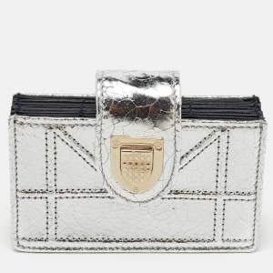  Dior Silver Crinkled Leather Diorama Gusset Card Holder