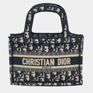 Dior Navy Blue Oblique Canvas Mini Book Tote