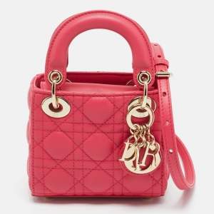 Pre Owned Dior Pink Cannage Leather Micro Lady Dior Tote