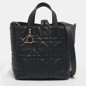 Pre Owned Dior Black Cannage Leather Medium Dior Toujours Vertical Tote