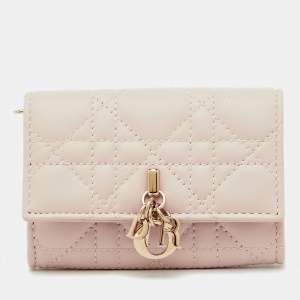 Pre Owned Dior Powder Beige Cannage Leather My Dior Glycine Wallet