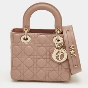 Pre Owned Dior Dusty Pink Quilted Leather Small Lady Dior My ABCDior Tote