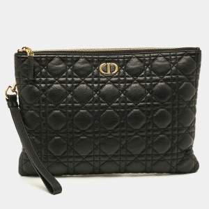 Pre Owned Dior Caro Large Black Cannage Leather Daily Pouch