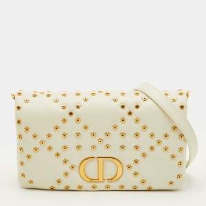 Pre Owned Dior Macrocannage Star Quilted Caro White Leather Flap Shoulder Bag