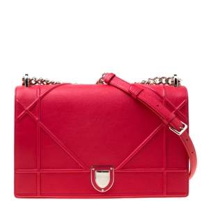 مملوكة مسبقًا Dior Red Leather Large Diorama Flap Shoulder bag