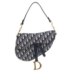 Pre Owned Dior Blue Diorissimo Canvas and Leather Saddle Bag